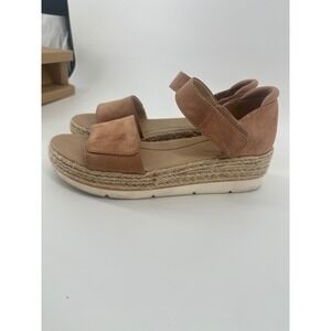 Dr. Scholls Tan Faux Suede Espadrille Platform Wedge Sandals Hook Loop Strap 9M